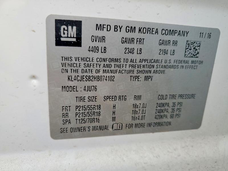 Продаж на аукціоні авто 2017 Buick Encore, vin: KL4CJESB2HB074102, номер лоту: 60956686