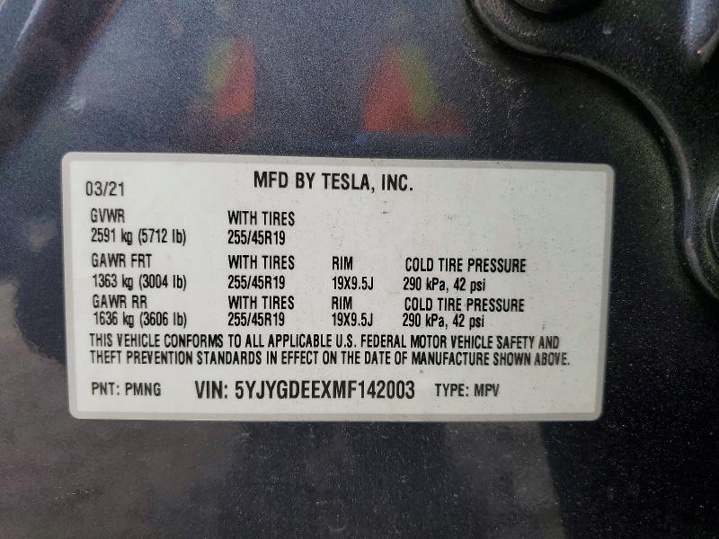 Продаж на аукціоні авто 2021 Tesla Model Y, vin: 5YJYGDEEXMF142003, номер лоту: 59614776