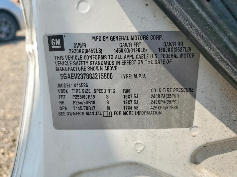 61783036 :رقم المزاد ، 5GAEV23788J275800 vin ، 2008 Buick Enclave مزاد بيع
