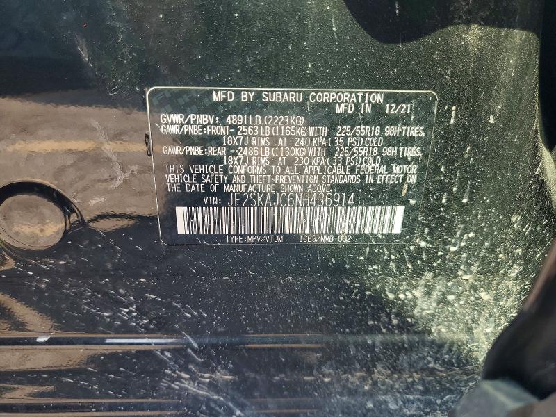 62878076 :رقم المزاد ، JF2SKAJC6NH436914 vin ، 2022 Subaru Forester مزاد بيع