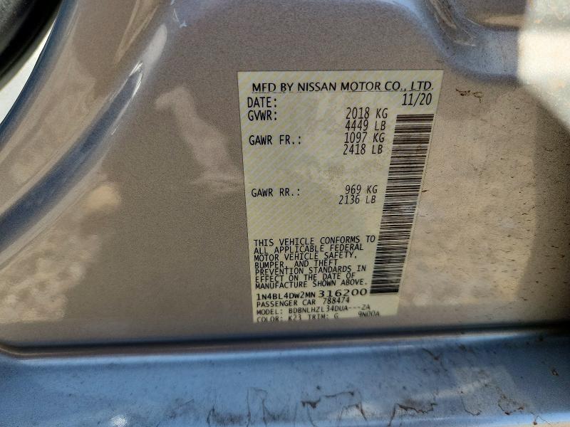 60192146 :رقم المزاد ، 1N4BL4DW2MN316200 vin ، 2021 Nissan Altima مزاد بيع