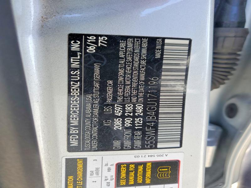 Продаж на аукціоні авто 2016 Mercedes-benz C, vin: 55SWF4JB4GU171196, номер лоту: 59915016
