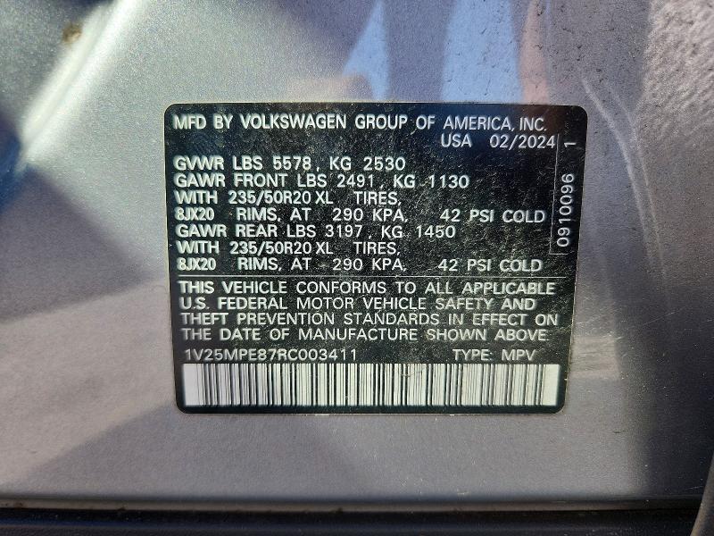 61154606 :رقم المزاد ، 1V25MPE87RC003411 vin ، 2024 Volkswagen Id.4 مزاد بيع