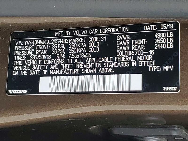 Продаж на аукціоні авто 2018 Volvo V60 Cross Country, vin: YV440MWK9J2058483, номер лоту: 59017696