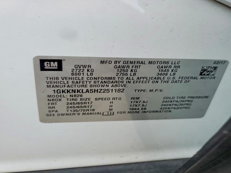 59819286 :رقم المزاد ، 1GKKNKLA5HZ251182 vin ، 2017 Gmc Acadia مزاد بيع
