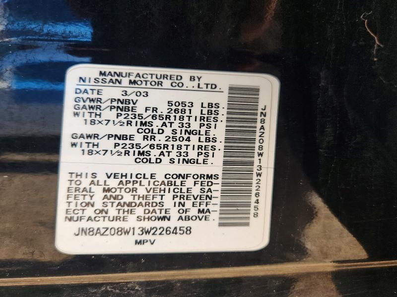 Aukcja sprzedaży 2003 Nissan Murano, vin: JN8AZ08W13W226458, numer aukcji: 85458995