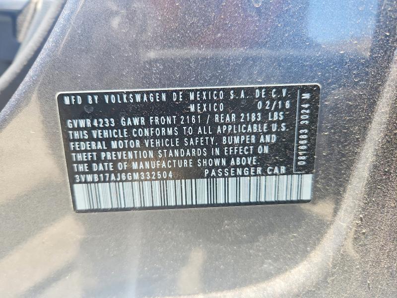 Aukcja sprzedaży 2016 Volkswagen Jetta, vin: 3VWB17AJ6GM332504, numer aukcji: 60382276