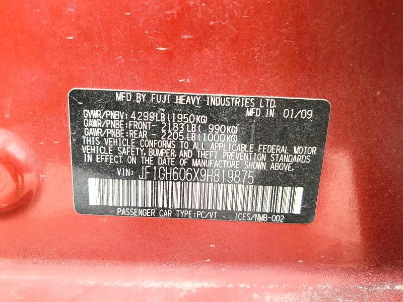 Aukcja sprzedaży 2009 Subaru Impreza, vin: JF1GH606X9H819875, numer aukcji: 61081186