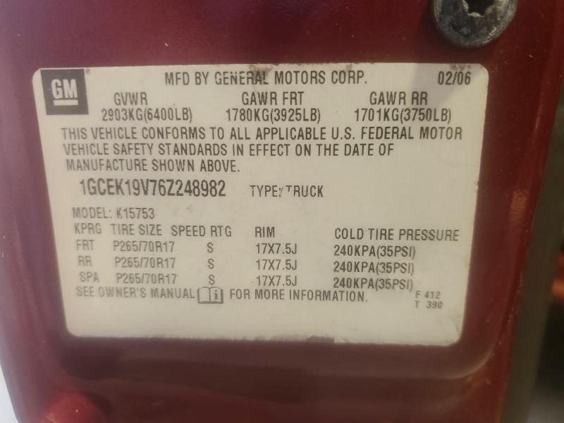 Aukcja sprzedaży 2006 Chevrolet Silverado, vin: 1GCEK19V76Z248982, numer aukcji: 62812826