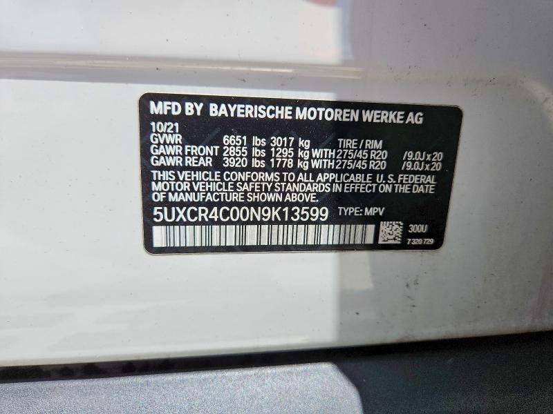 2022 Bmw X5 მანქანა იყიდება აუქციონზე, vin: 5UXCR4C00N9K13599, აუქციონის ნომერი: 61766236
