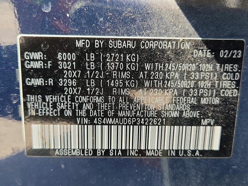 Aukcja sprzedaży 2023 Subaru Ascent, vin: 4S4WMAUD6P3422621, numer aukcji: 61978486