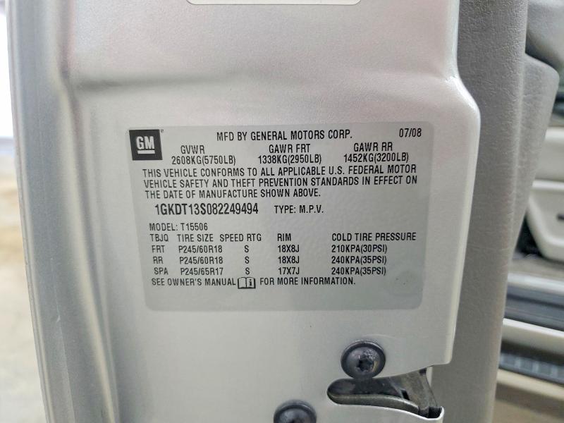 2008 Gmc Envoy მანქანა იყიდება აუქციონზე, vin: 1GKDT13S082249494, აუქციონის ნომერი: 59654196