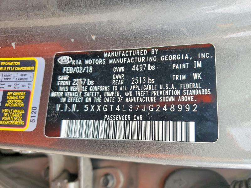 62421926 :رقم المزاد ، 5XXGT4L37JG248992 vin ، 2018 Kia Optima مزاد بيع