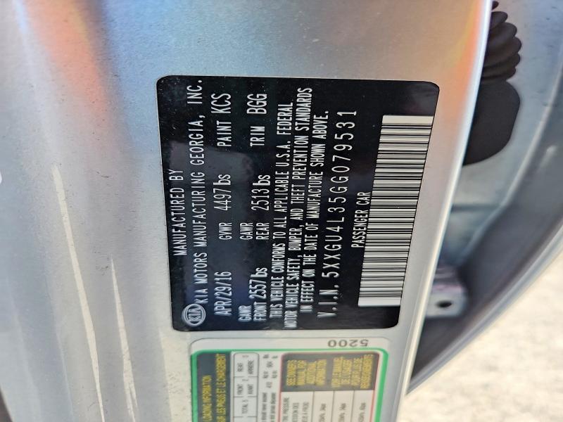 59650696 :رقم المزاد ، 5XXGU4L35GG079531 vin ، 2016 Kia Optima مزاد بيع