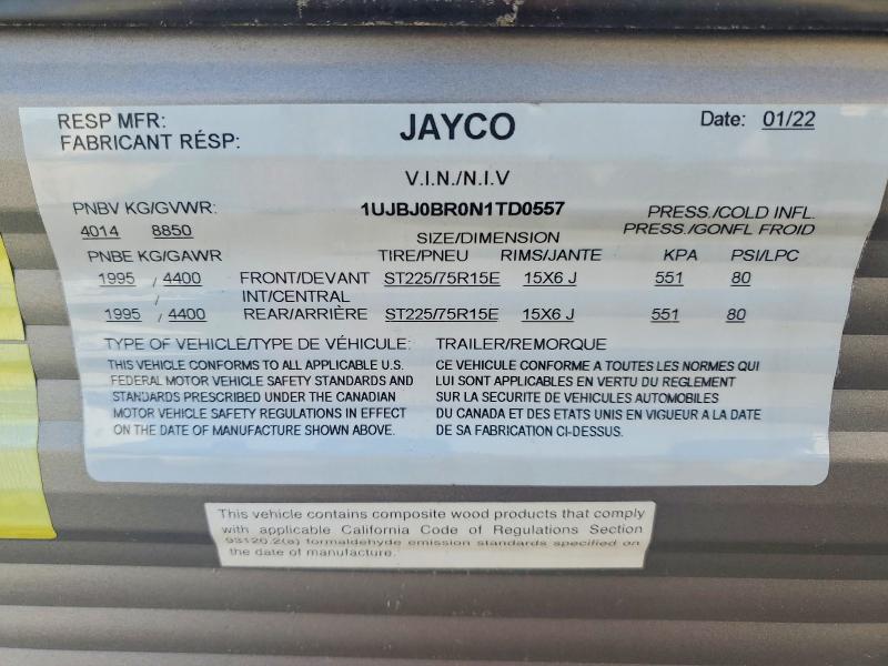 2022 Jaco Jay Flight Trv Trail მანქანა იყიდება აუქციონზე, vin: 1UJBJ0BR0N1TD0557, აუქციონის ნომერი: 59131096