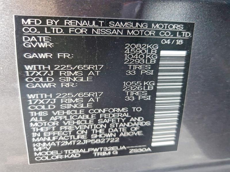 61067526 :رقم المزاد ، KNMAT2MT2JP582722 vin ، 2018 Nissan Rogue مزاد بيع