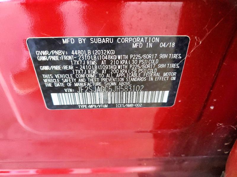 Aukcja sprzedaży 2018 Subaru Forester, vin: JF2SJAGC5JH583102, numer aukcji: 59666736
