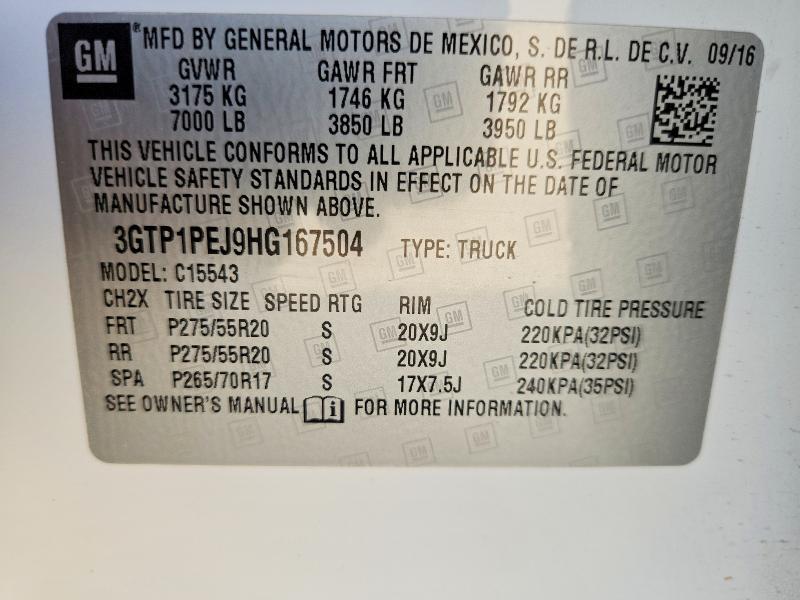 2017 Gmc Sierra მანქანა იყიდება აუქციონზე, vin: 3GTP1PEJ9HG167504, აუქციონის ნომერი: 61169106