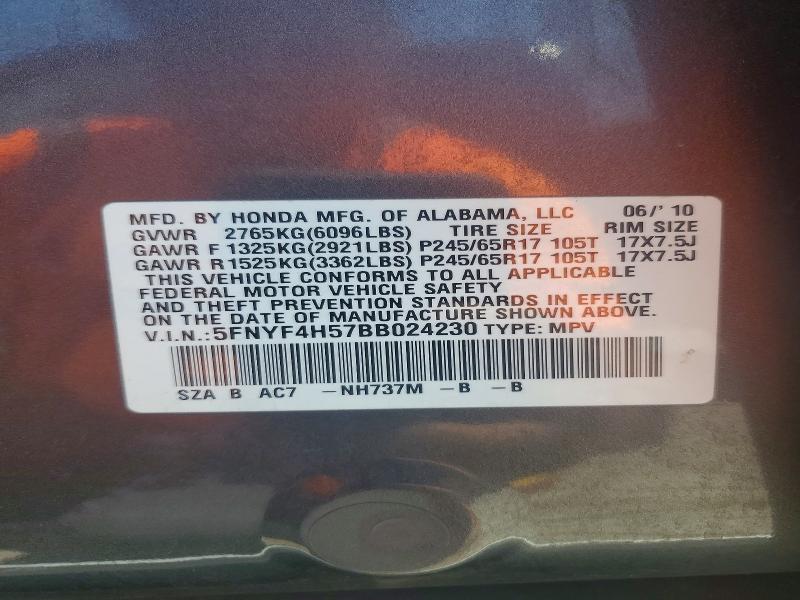 2011 Honda Pilot მანქანა იყიდება აუქციონზე, vin: 5FNYF4H57BB024230, აუქციონის ნომერი: 60293066