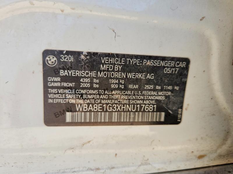 Продаж на аукціоні авто 2017 Bmw 320, vin: WBA8E1G3XHNU17681, номер лоту: 62686576
