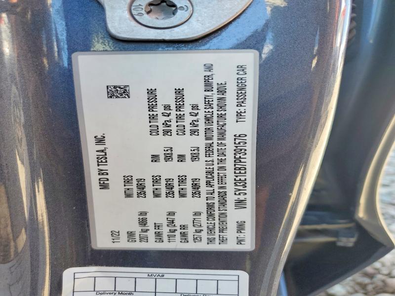 Aukcja sprzedaży 2023 Tesla Model 3, vin: 5YJ3E1EB7PF391576, numer aukcji: 62425906