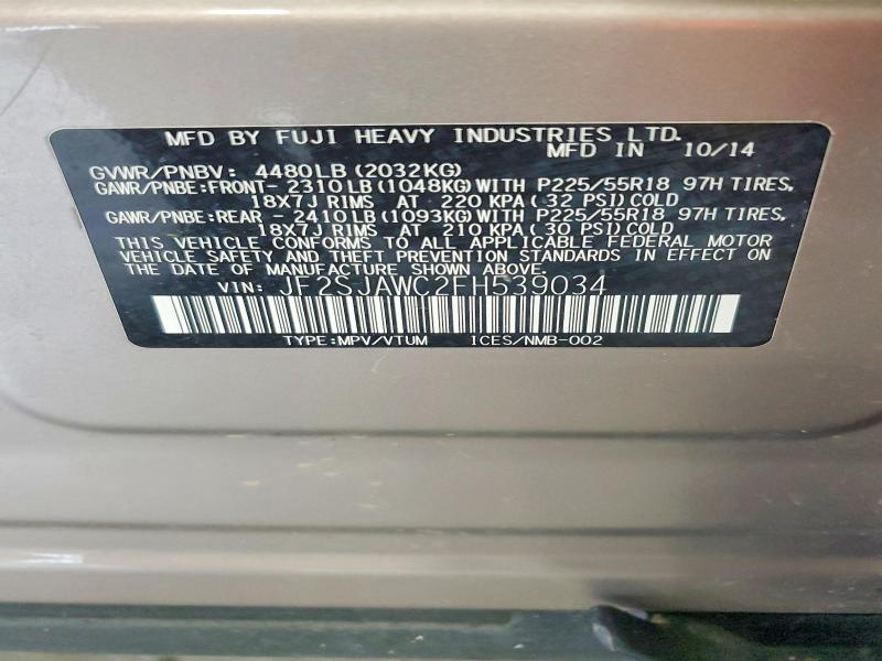 Продажа на аукционе авто 2015 Subaru Forester, vin: JF2SJAWC2FH539034, номер лота: 60414796