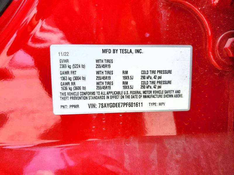 61354506 :رقم المزاد ، 7SAYGDEE7PF601611 vin ، 2023 Tesla Model Y مزاد بيع