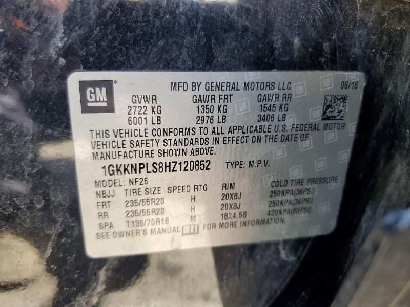 59385976 :رقم المزاد ، 1GKKNPLS8HZ120852 vin ، 2017 Gmc Acadia مزاد بيع
