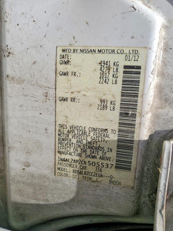 Aukcja sprzedaży 2012 Nissan Altima, vin: 1N4AL2AP2CN505537, numer aukcji: 60073376