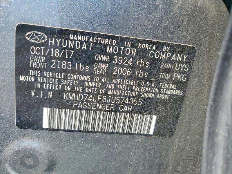 2018 Hyundai Elantra მანქანა იყიდება აუქციონზე, vin: KMHD74LF8JU574355, აუქციონის ნომერი: 61583696