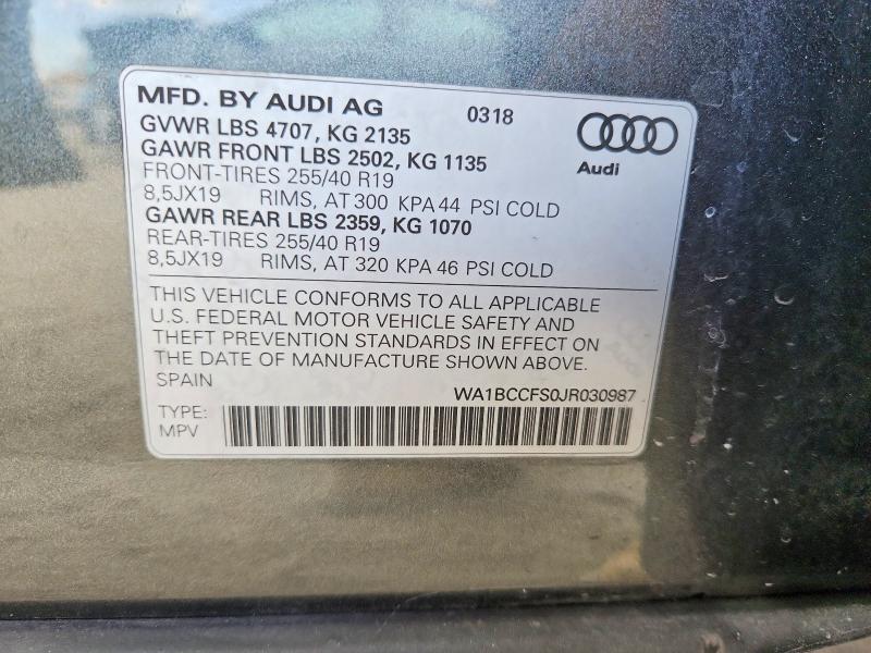 2018 Audi Q3 მანქანა იყიდება აუქციონზე, vin: WA1BCCFS0JR030987, აუქციონის ნომერი: 61039126