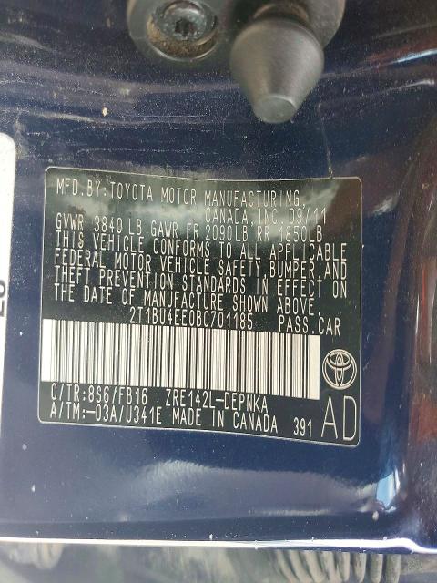 Продажа на аукционе авто 2011 Toyota Corolla, vin: 2T1BU4EE0BC701185, номер лота: 61472596
