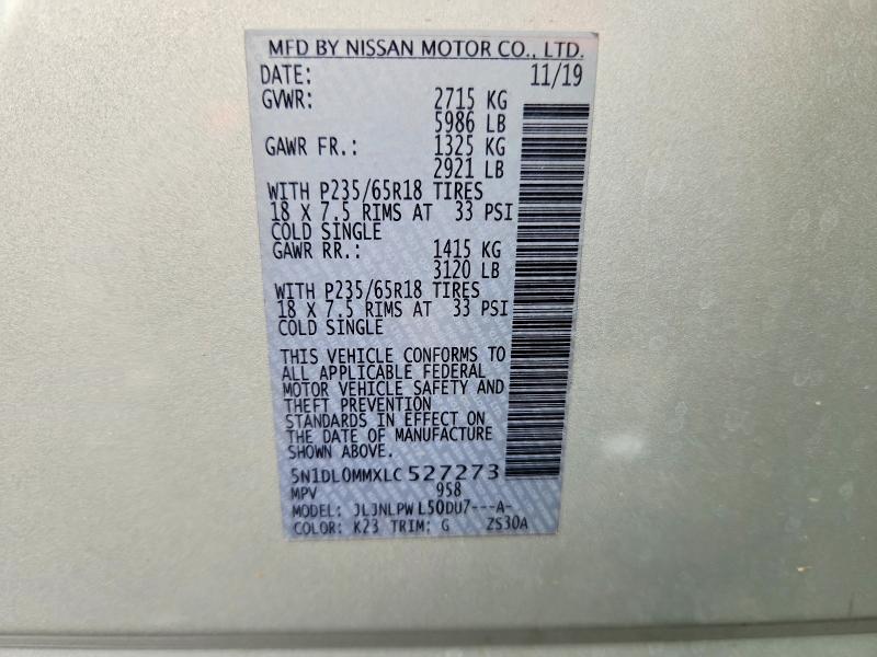 Продажа на аукционе авто 2020 Infiniti Qx60, vin: 5N1DL0MMXLC527273, номер лота: 59541346