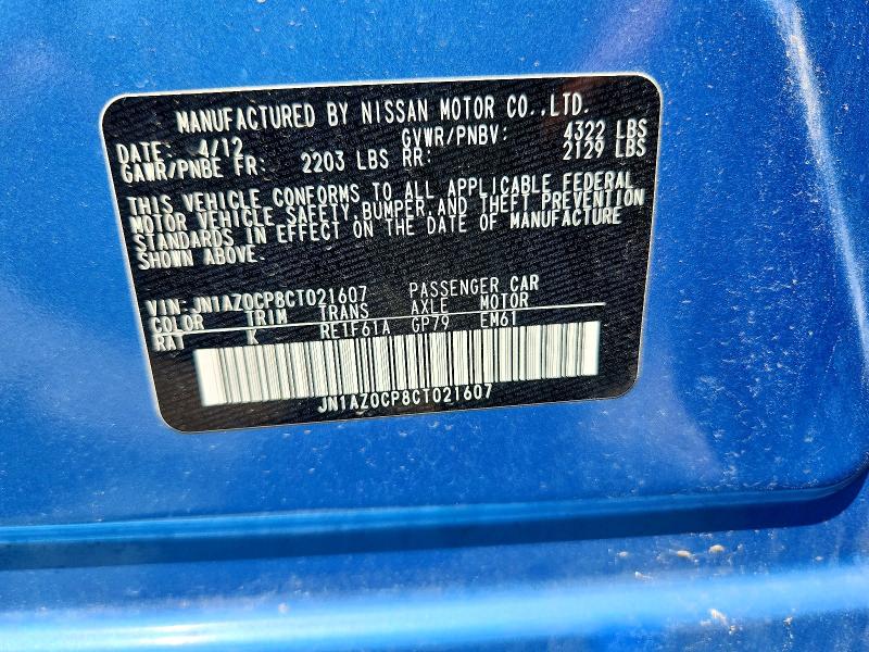 61984576 :رقم المزاد ، JN1AZ0CP8CT021607 vin ، 2012 Nissan Leaf مزاد بيع