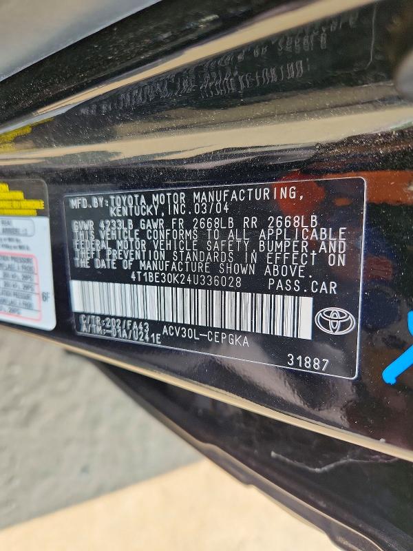 2004 Toyota Camry მანქანა იყიდება აუქციონზე, vin: 4T1BE30K24U336028, აუქციონის ნომერი: 62307356