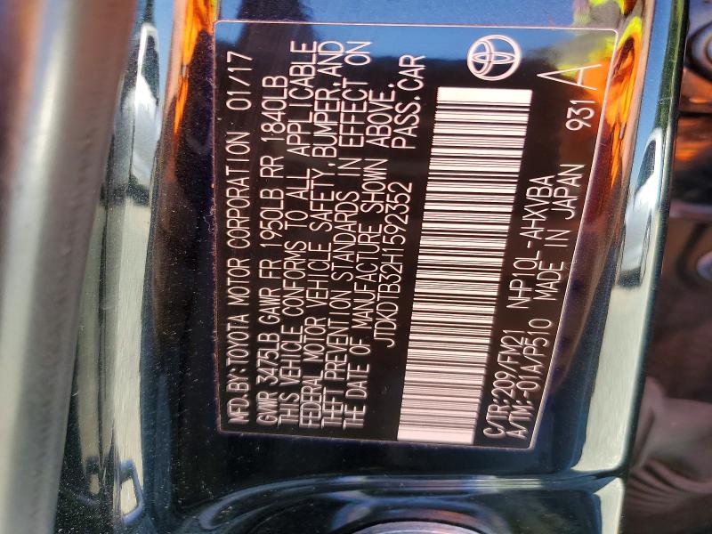 Auction sale of the 2017 Toyota Prius C, vin: JTDKDTB32H1592352, lot number: 59592816