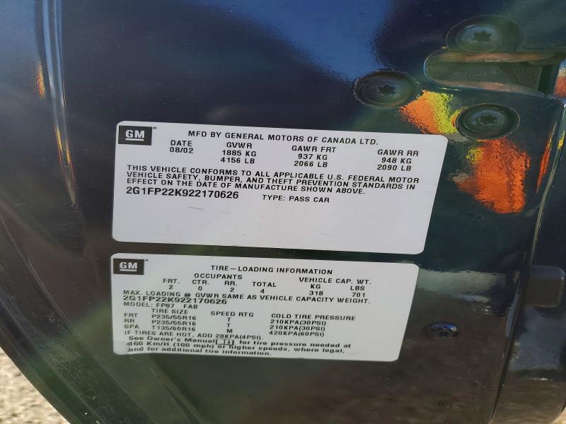 Продаж на аукціоні авто 2002 Chevrolet Camaro, vin: 2G1FP22K922170626, номер лоту: 61195986