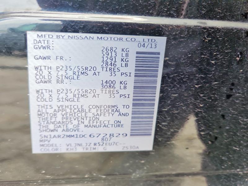 62316366 :رقم المزاد ، 5N1AR2MM1DC672829 vin ، 2013 Nissan Pathfinder مزاد بيع