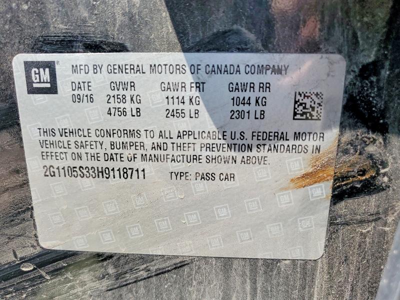 2017 Chevrolet Impala მანქანა იყიდება აუქციონზე, vin: 2G1105S33H9118711, აუქციონის ნომერი: 62058866