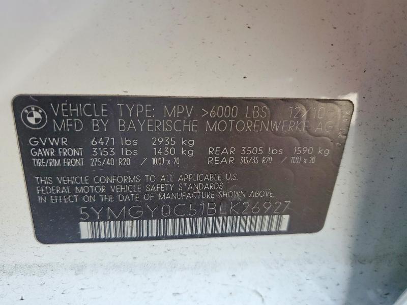 Продаж на аукціоні авто 2011 Bmw X5, vin: 5YMGY0C51BLK26927, номер лоту: 59389396