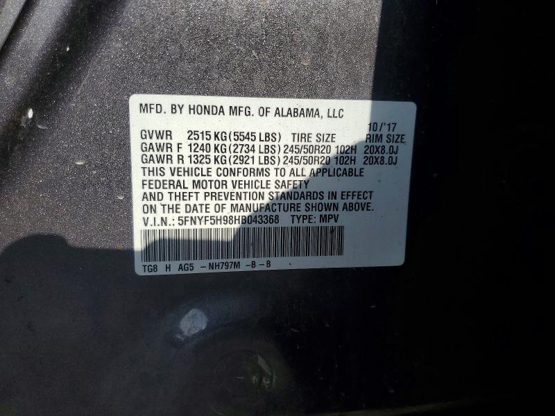 Продажа на аукционе авто 2017 Honda Pilot, vin: 5FNYF5H98HB043368, номер лота: 60418296