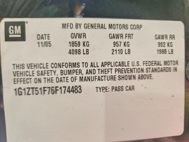 61472296 :رقم المزاد ، 1G1ZT51F76F174483 vin ، 2006 Chevrolet Malibu مزاد بيع