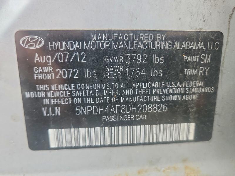 Продаж на аукціоні авто 2013 Hyundai Elantra, vin: 5NPDH4AE8DH208826, номер лоту: 62882156
