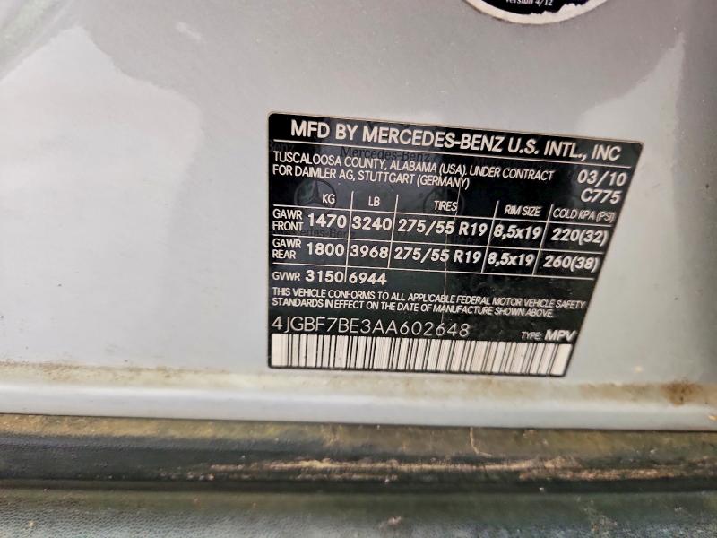 2010 Mercedes-benz Gl მანქანა იყიდება აუქციონზე, vin: 4JGBF7BE3AA602648, აუქციონის ნომერი: 59954756