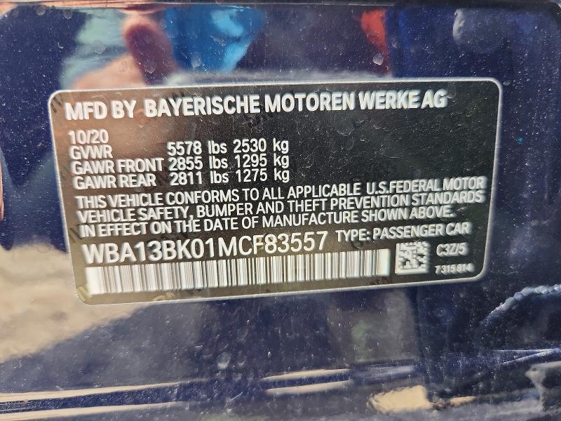 59703706 :رقم المزاد ، WBA13BK01MCF83557 vin ، 2021 Bmw M550xi مزاد بيع