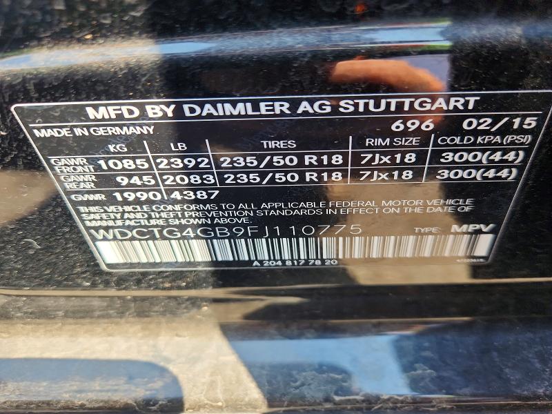 2015 Mercedes-benz Gla მანქანა იყიდება აუქციონზე, vin: WDCTG4GB9FJ110775, აუქციონის ნომერი: 61307786