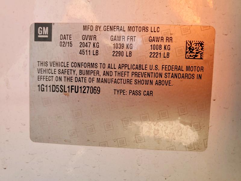 2015 Chevrolet Malibu მანქანა იყიდება აუქციონზე, vin: 1G11D5SL1FU127069, აუქციონის ნომერი: 59275826