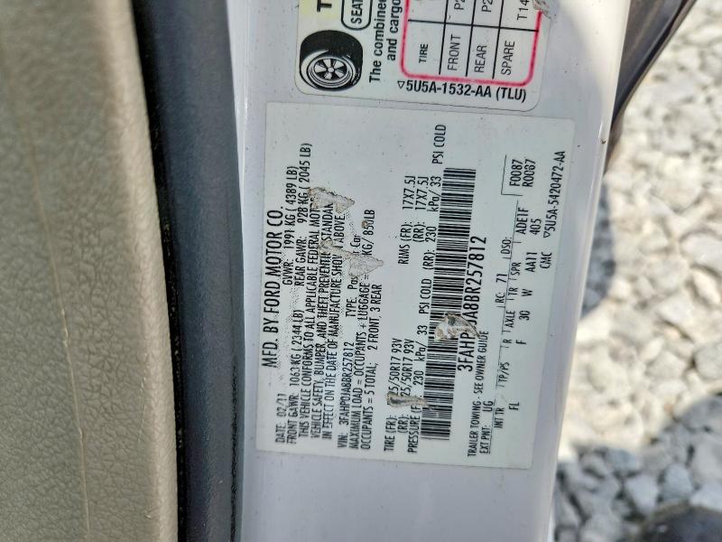 Продажа на аукционе авто 2011 Ford Fusion, vin: 3FAHP0JA8BR257812, номер лота: 61473396