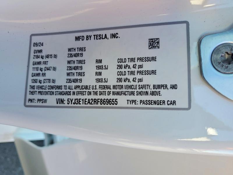 Продажа на аукционе авто 2024 Tesla Model 3, vin: 5YJ3E1EA2RF869655, номер лота: 60890886