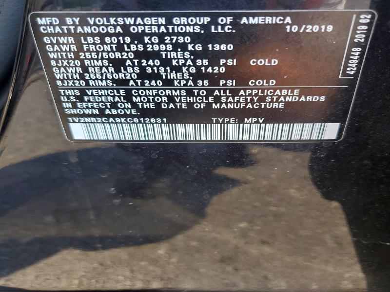Продажа на аукционе авто 2019 Volkswagen Atlas, vin: 1V2NR2CA9KC612631, номер лота: 60830206